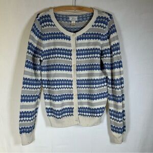 Levi's Blue and Cream Fair Isle Cardigan Sweater